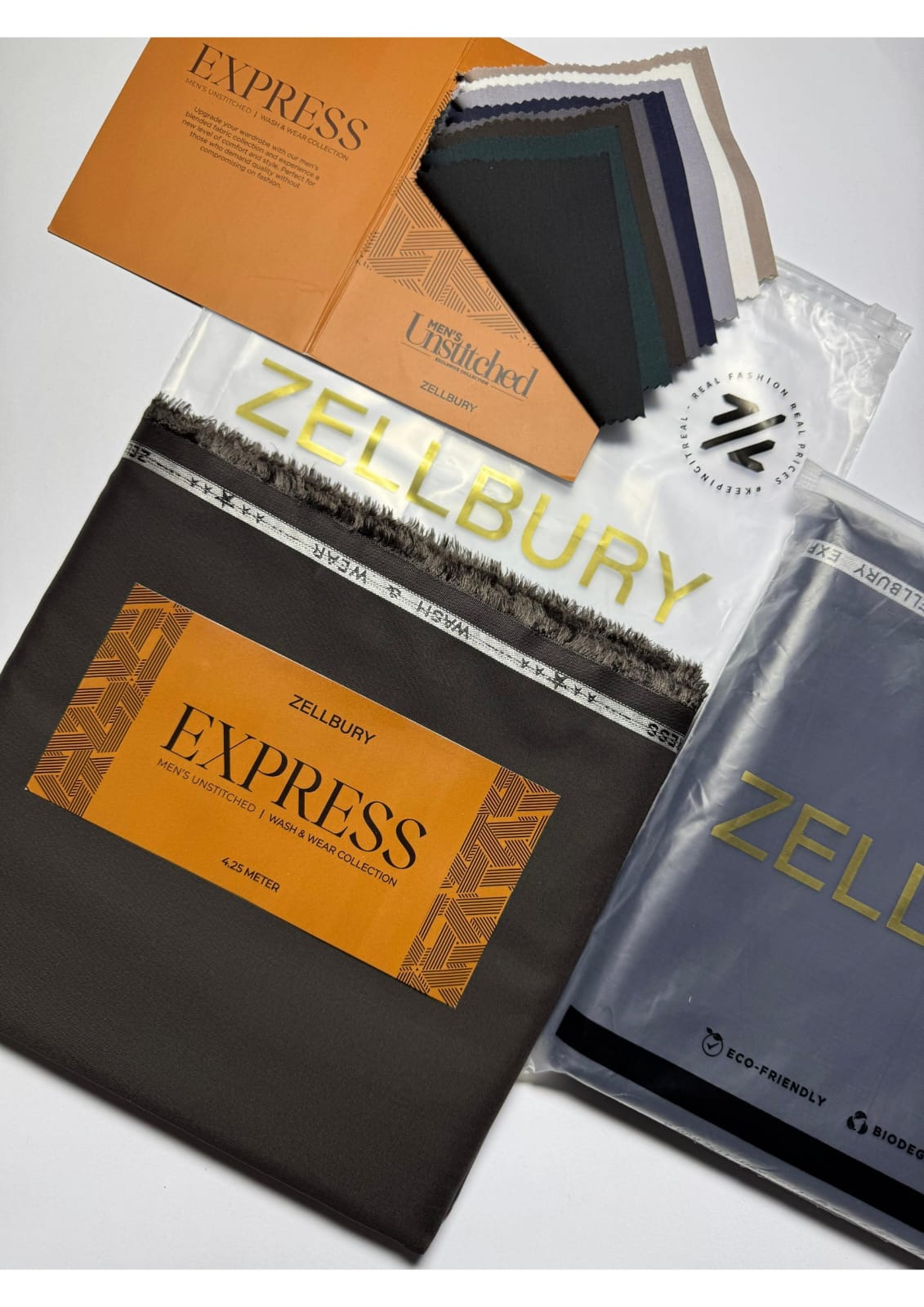 Close-up texture and weave of Grey Zellbury Mens Wash and Wear 100% premium fine quality fabric.