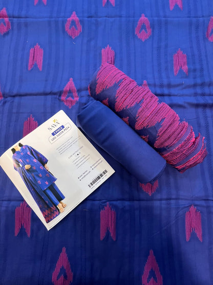 Blue | Saya 3pc Unstitched Cotton Jacquard 3-Piece