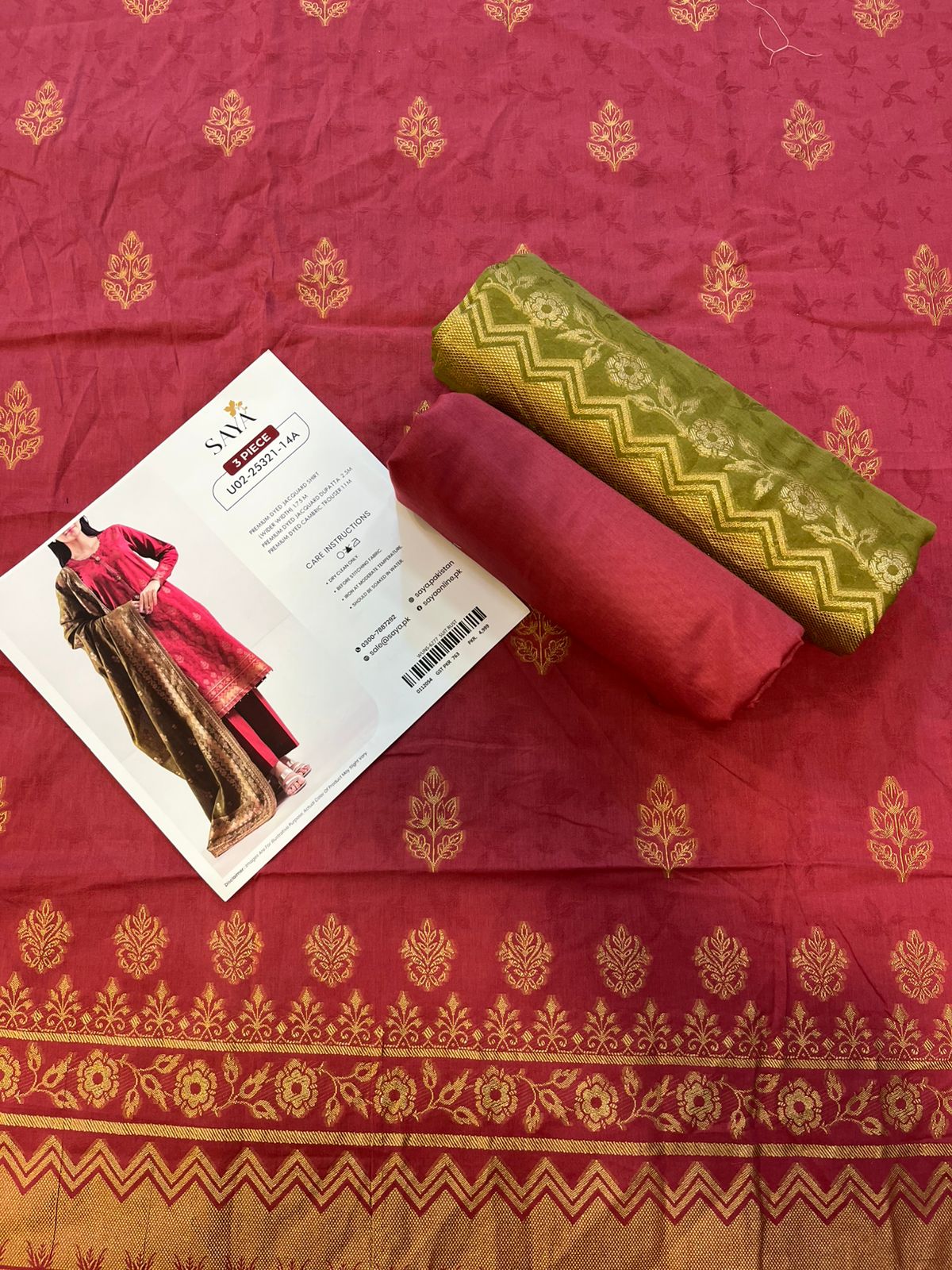 Rust | Saya 3pc Unstitched Cotton Jacquard 3-Piece