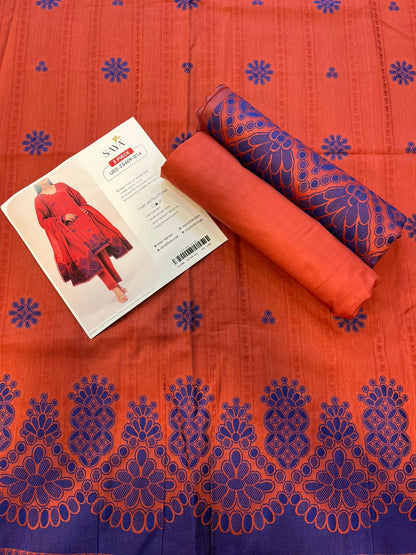 Close-up texture of Rust Saya Cotton Jacquard 3pc self-woven fabric.