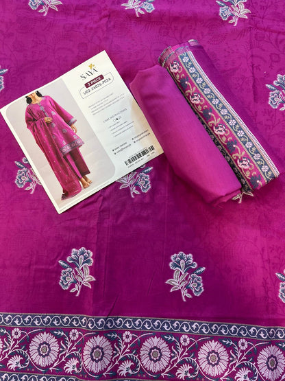 Magenta | Saya 3pc Unstitched Cotton Jacquard 3-Piece