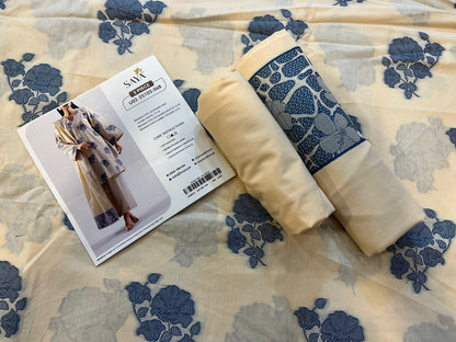 Beige | Saya 3pc Unstitched Cotton Jacquard 3-Piece
