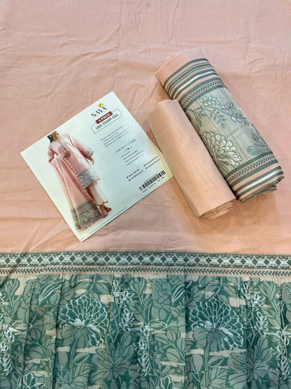 Close-up texture of Peach Saya Cotton Jacquard 3pc self-woven fabric.