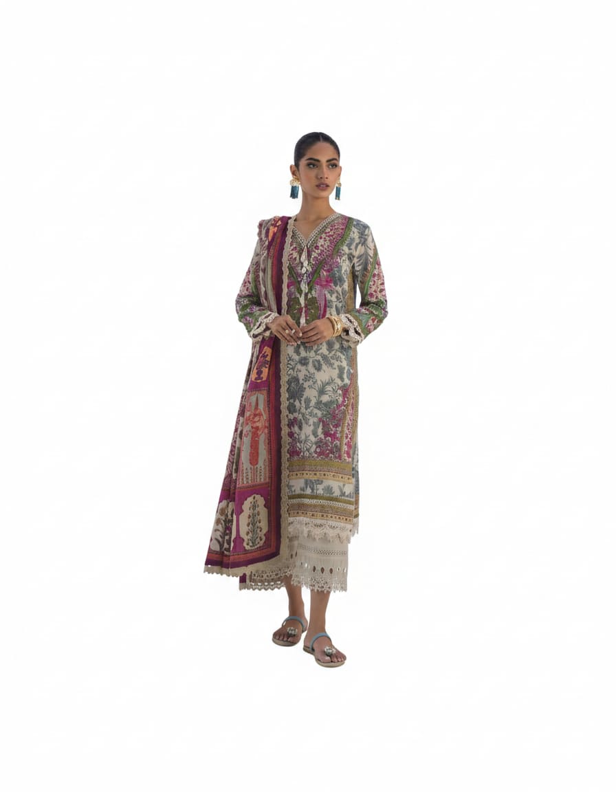 Off-White | Sana Safinaz 3pc Unstitched Lawn Suit