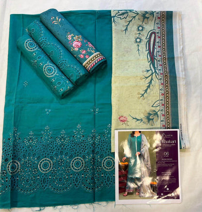 Elaya By Rekhakari 3pc Unstitched Embroidered Lawn - Emerald Green