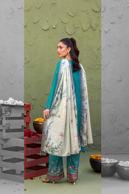 Elaya By Rekhakari 3pc Unstitched Embroidered Lawn - Emerald Green