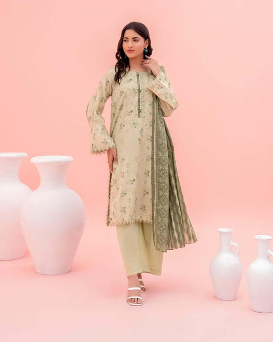 Light Green | Sohaye By Diners  3pc Unstitched Lawn Suit