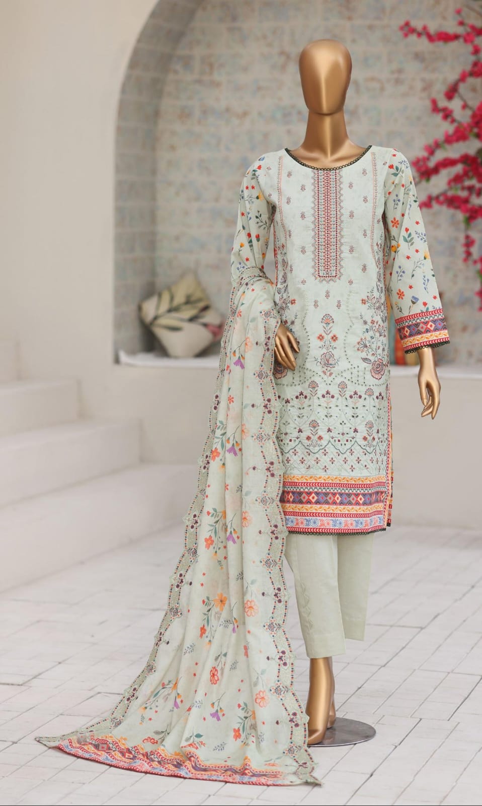 Shanaya By MTF Digital Printed Heavy Embroidered Lawn - Pistachio