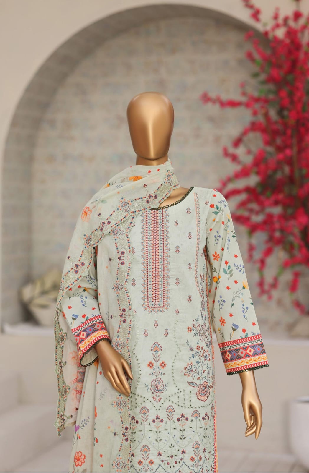 Shanaya By MTF Digital Printed Heavy Embroidered Lawn - Pistachio