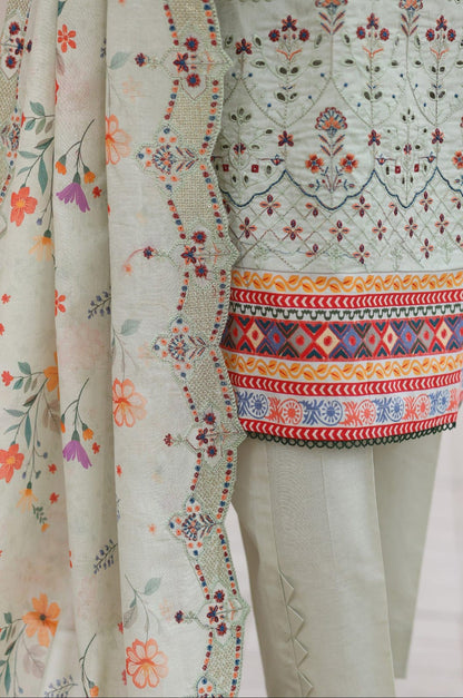Shanaya By MTF Digital Printed Heavy Embroidered Lawn - Pistachio