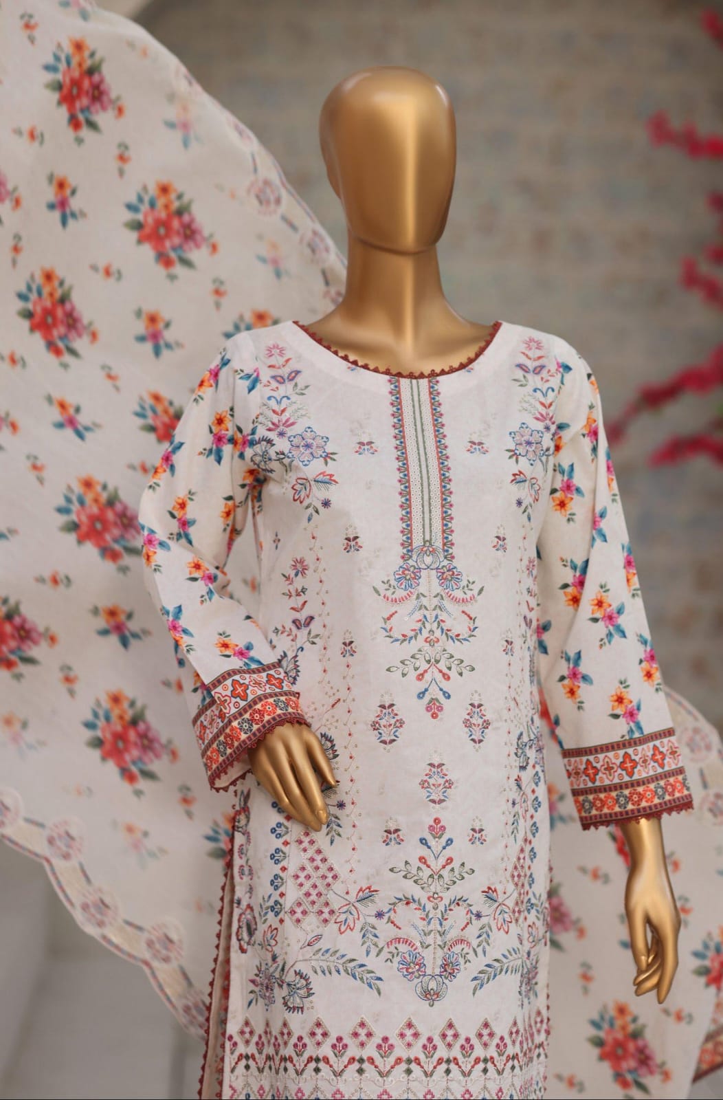 Shanaya By MTF Digital Printed Heavy Embroidered Lawn - Ash White