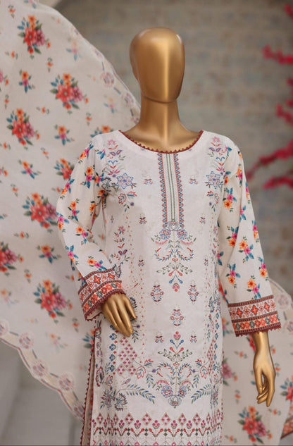Shanaya By MTF Digital Printed Heavy Embroidered Lawn - Ash White