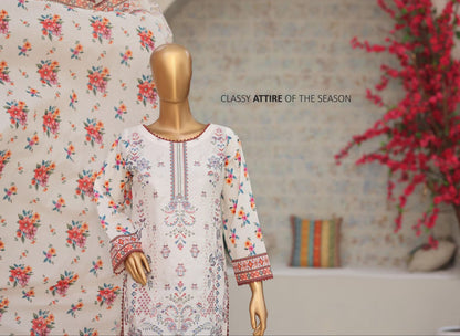 Shanaya By MTF Digital Printed Heavy Embroidered Lawn - Ash White