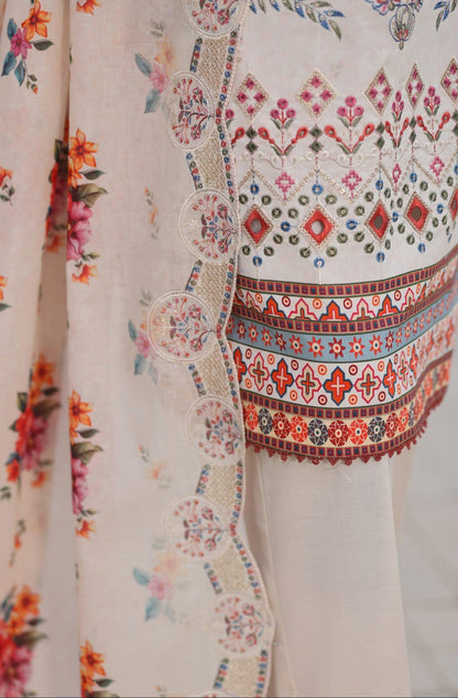Shanaya By MTF Digital Printed Heavy Embroidered Lawn - Ash White