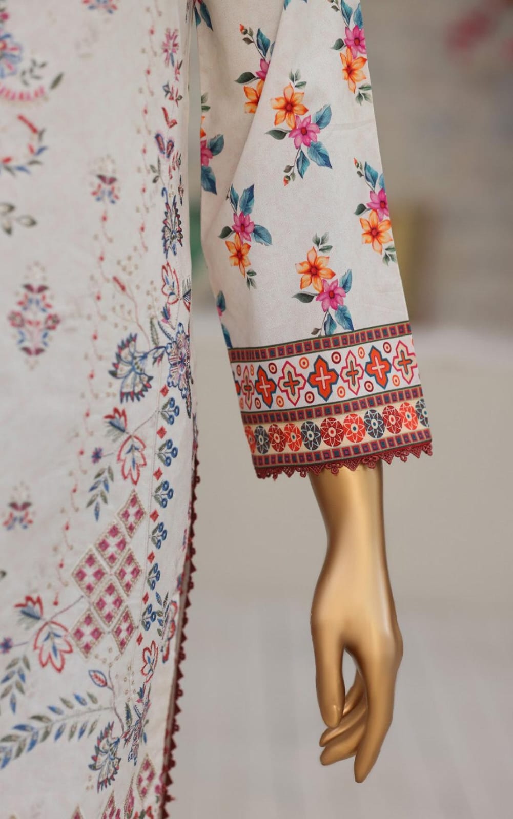 Shanaya By MTF Digital Printed Heavy Embroidered Lawn - Ash White