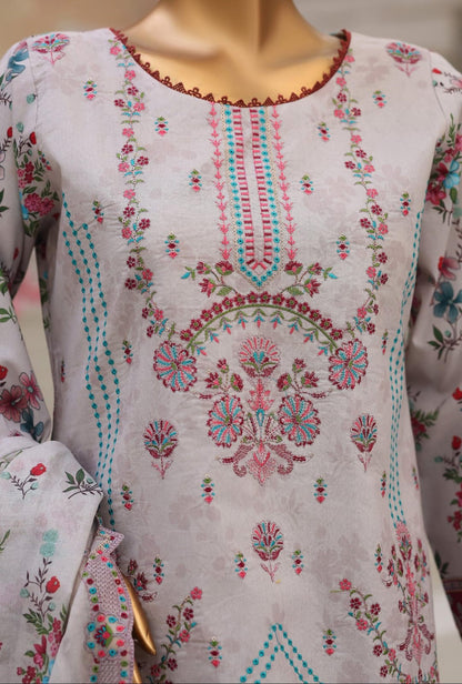 Shanaya By MTF Digital Printed Heavy Embroidered Lawn - Light Grey