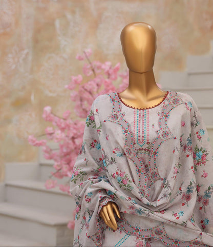 Shanaya By MTF Digital Printed Heavy Embroidered Lawn - Light Grey
