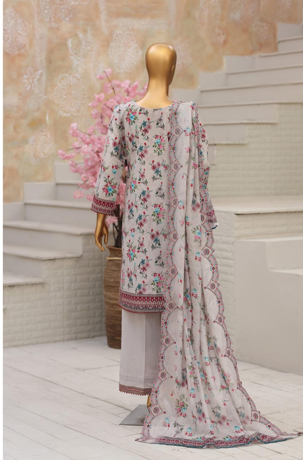 Shanaya By MTF Digital Printed Heavy Embroidered Lawn - Light Grey