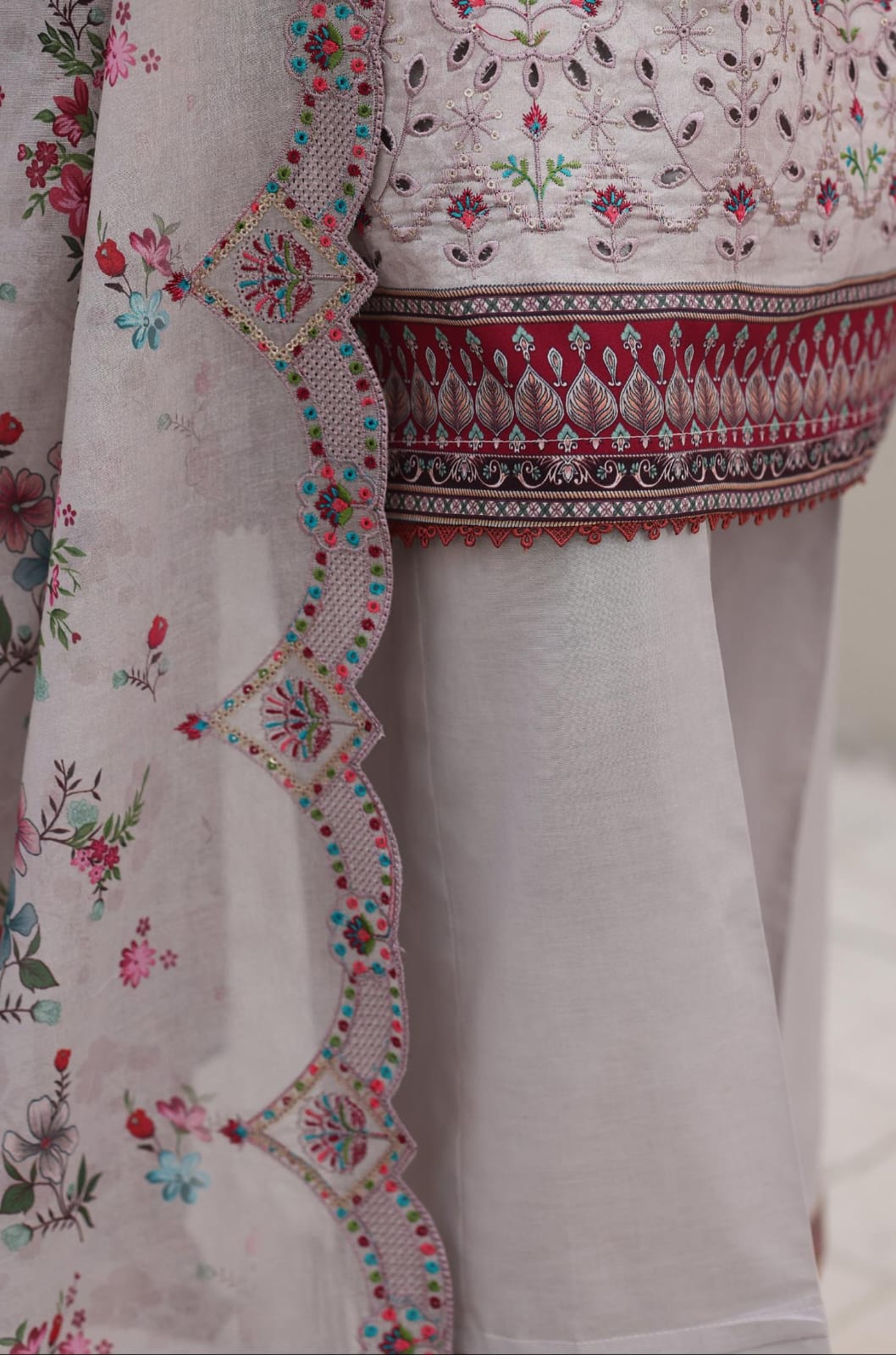 Shanaya By MTF Digital Printed Heavy Embroidered Lawn - Light Grey