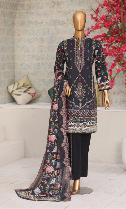 Shanaya By MTF Digital Printed Heavy Embroidered Lawn - Black
