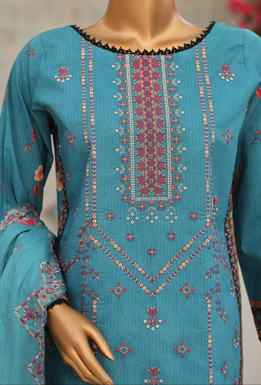 Shanaya By MTF Digital Printed Heavy Embroidered Lawn - Teal Blue