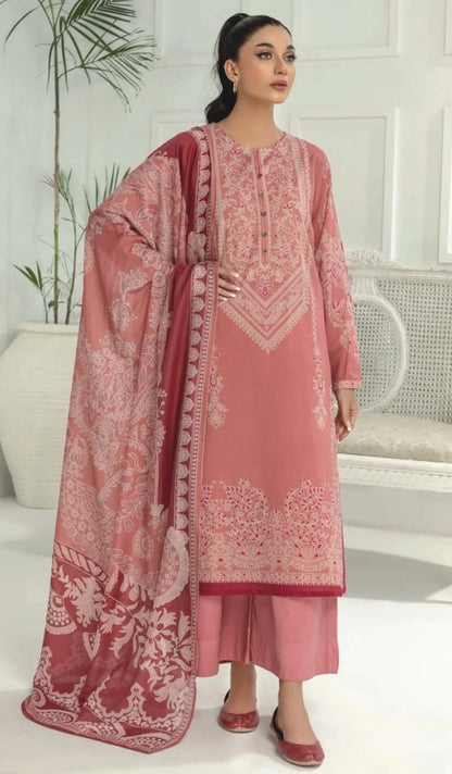 Tea Pink LimeLight Lawn 3pc Suit unstitched ensemble worn by model for a daily wear look.