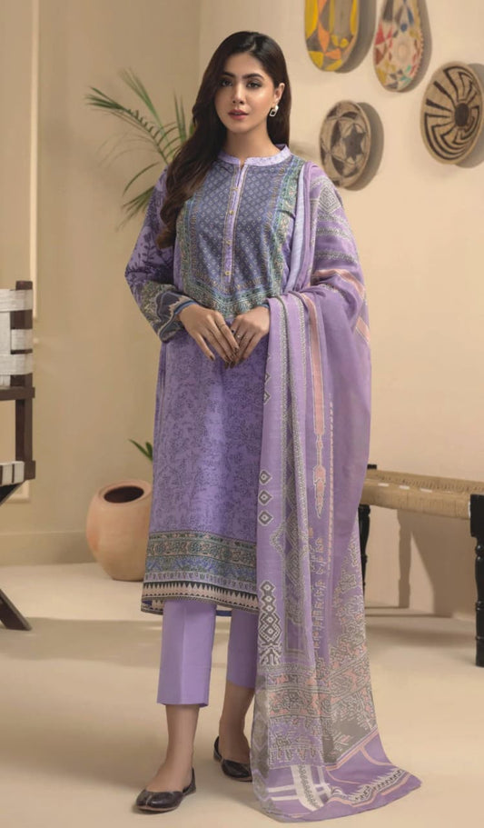Deep Lilac LimeLight Lawn 3pc Suit styled by model for the 2026 summer arrivals.