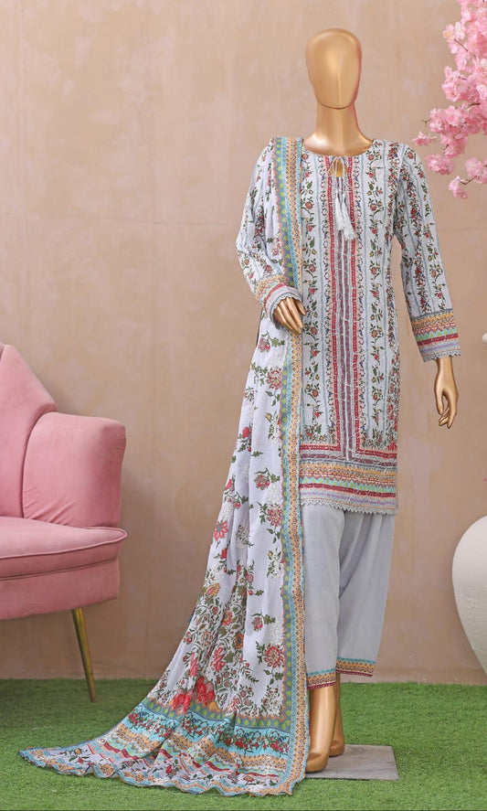 Khass By MTF Digital Printed Jhaal Embroidered Dhagakari Doria Lawn - Light Greyish