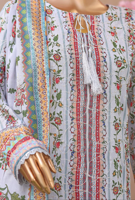 Khass By MTF Digital Printed Jhaal Embroidered Dhagakari Doria Lawn - Light Greyish