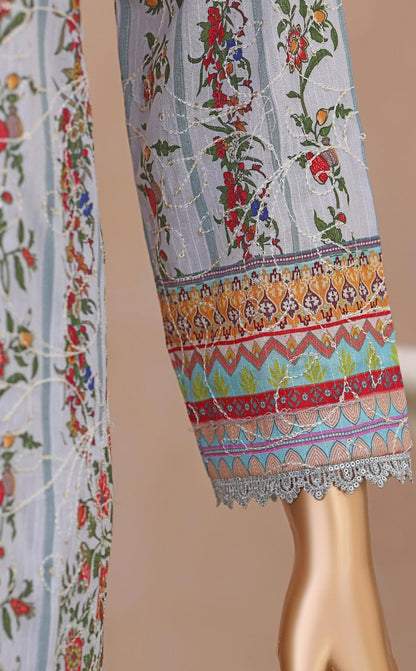 Khass By MTF Digital Printed Jhaal Embroidered Dhagakari Doria Lawn - Light Greyish