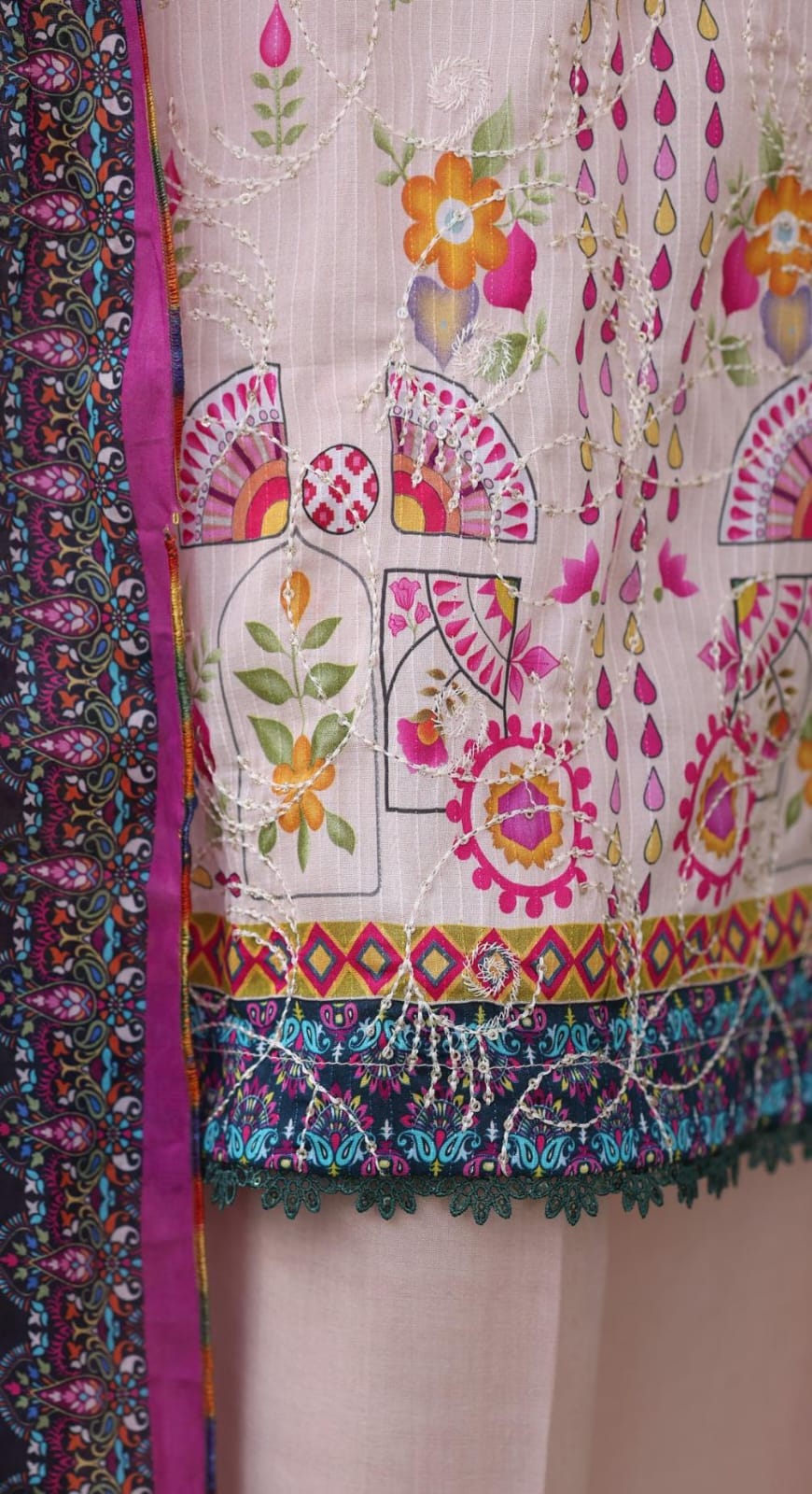Khass By MTF Digital Printed Jhaal Embroidered Dhagakari Doria Lawn - Light Lavender