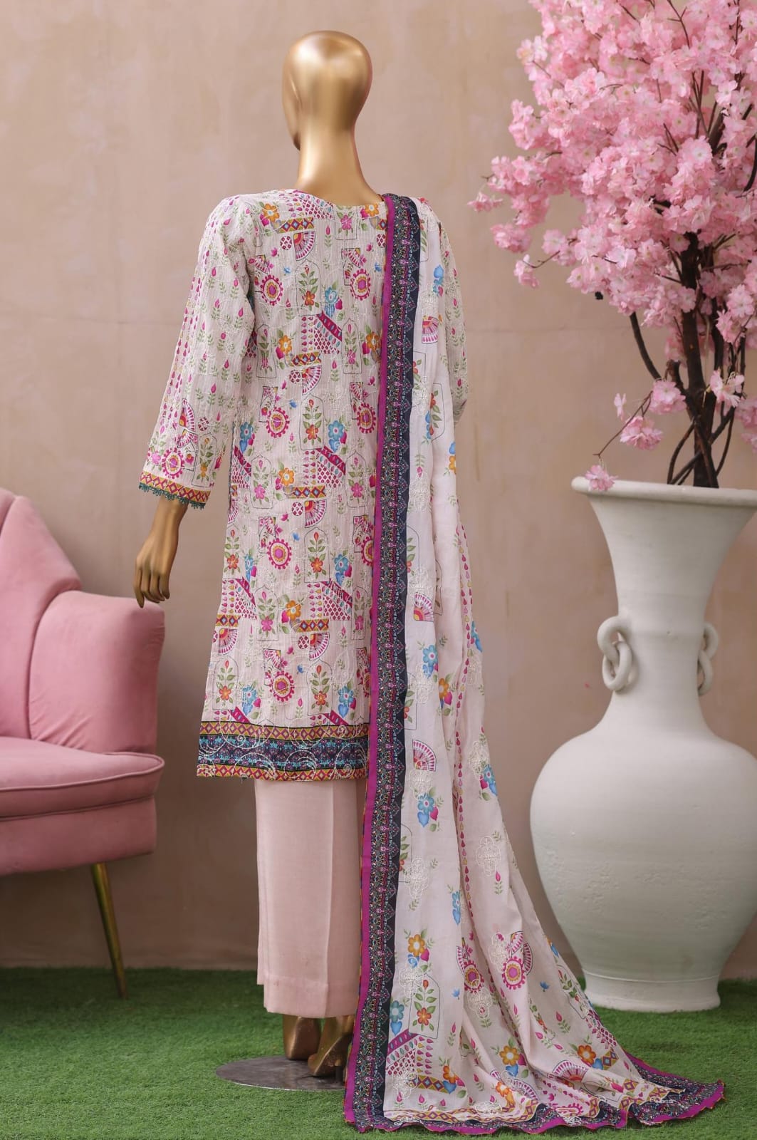 Khass By MTF Digital Printed Jhaal Embroidered Dhagakari Doria Lawn - Light Lavender