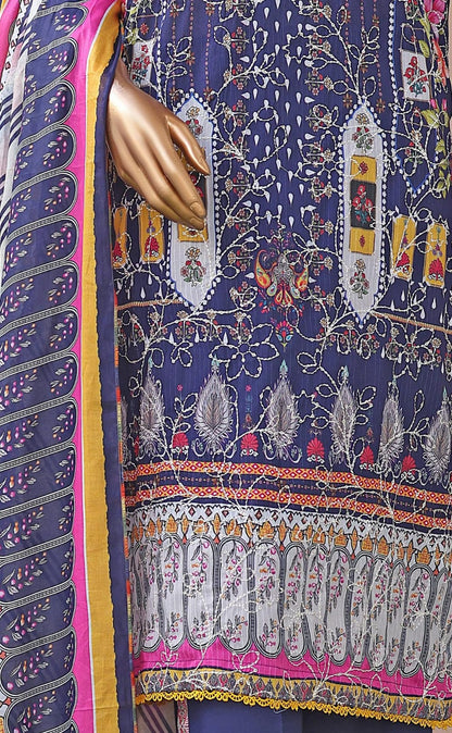 Khass By MTF Digital Printed Jhaal Embroidered Dhagakari Doria Lawn - Navy Blue