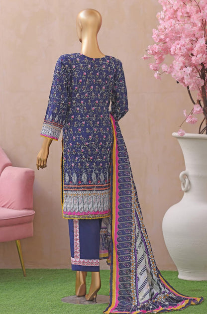 Khass By MTF Digital Printed Jhaal Embroidered Dhagakari Doria Lawn - Navy Blue