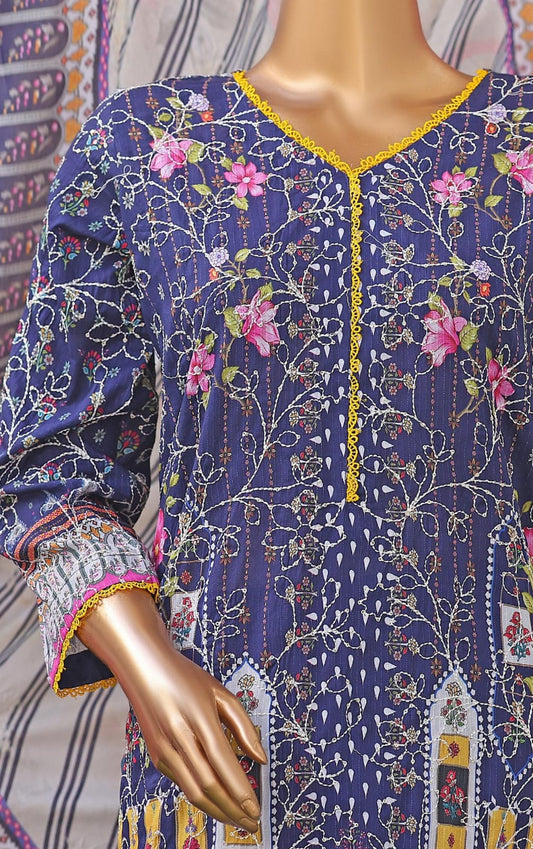 Khass By MTF Digital Printed Jhaal Embroidered Dhagakari Doria Lawn - Navy Blue