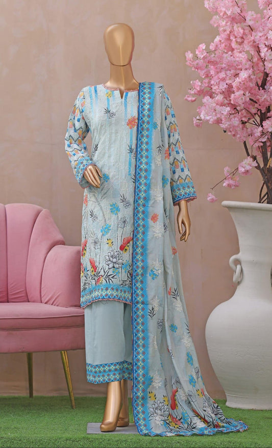 Khass By MTF Digital Printed Jhaal Embroidered Dhagakari Doria Lawn - Sky Blue