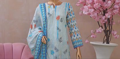 Khass By MTF Digital Printed Jhaal Embroidered Dhagakari Doria Lawn - Sky Blue