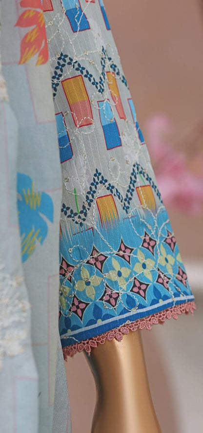 Khass By MTF Digital Printed Jhaal Embroidered Dhagakari Doria Lawn - Sky Blue