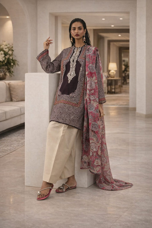 Maroon | Sana Safinaz 3pc Unstitched Lawn Suit