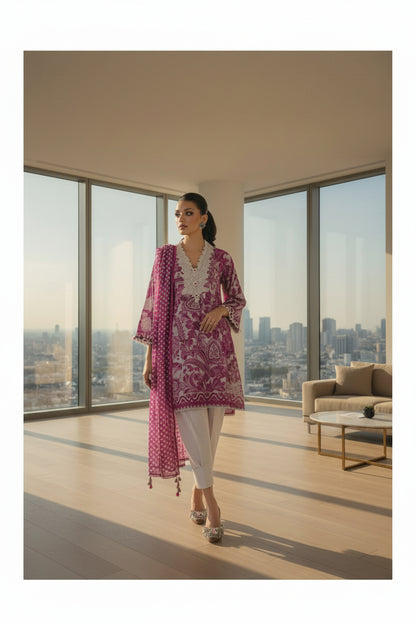 Sana Safinaz fashion catalog cover with a model wearing a pink and white patterned outfit.