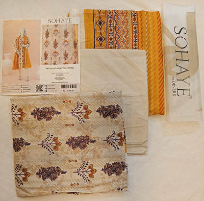 Cream | Sohaye By Diners  3pc Unstitched Lawn Suit