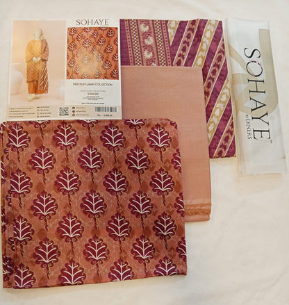 Deep Peach | Sohaye By Diners  3pc Unstitched Lawn Suit