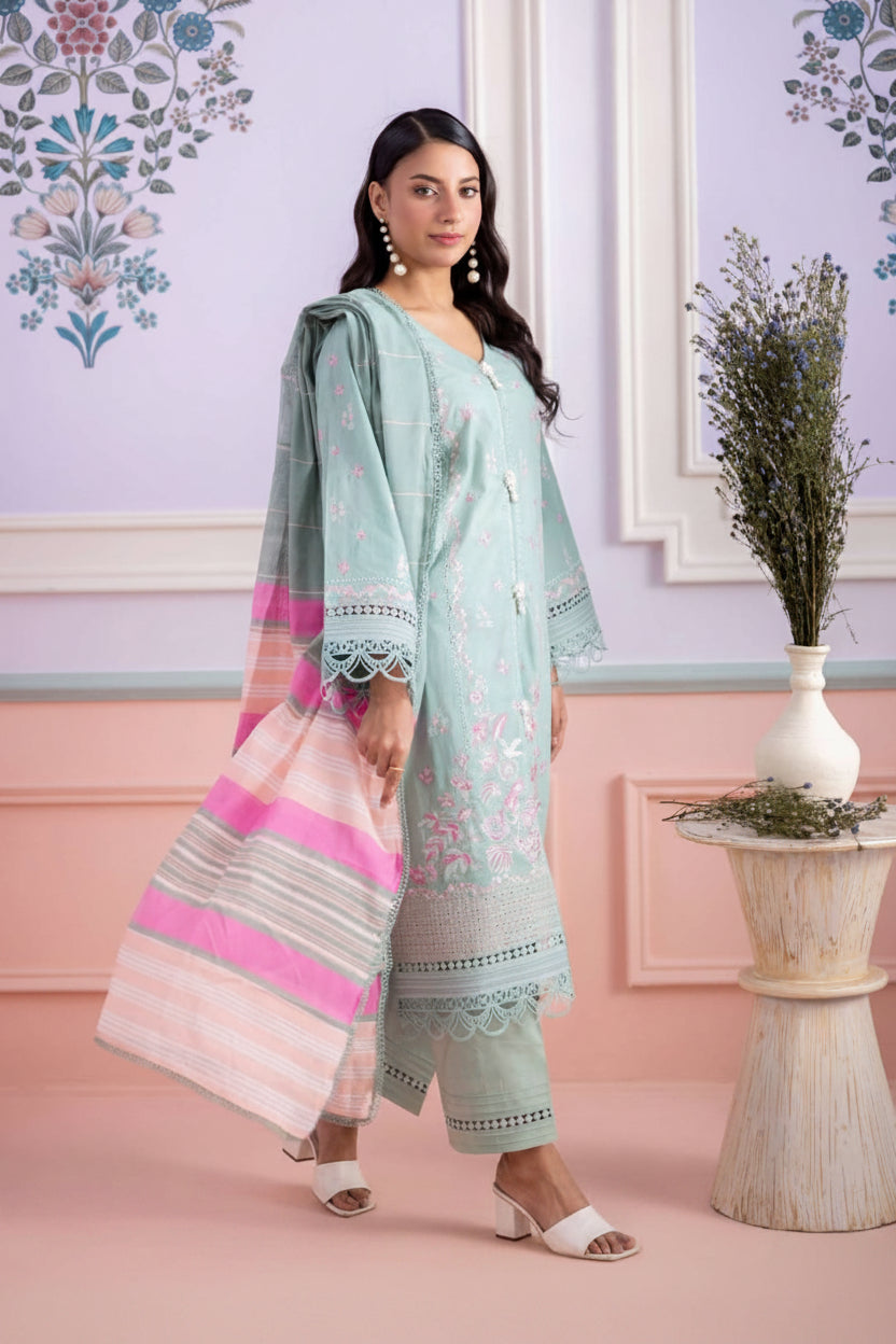 Light Green | Zellbury 3pc Unstitched Embroidered Lawn
