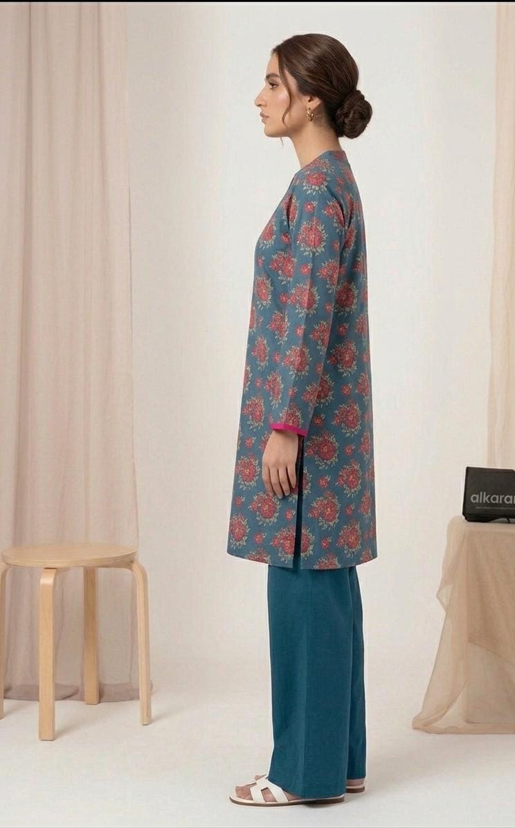 Teal Blue - Alkaram 1pc Unstitched Lawn Shirt