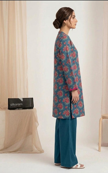 Teal Blue - Alkaram 1pc Unstitched Lawn Shirt