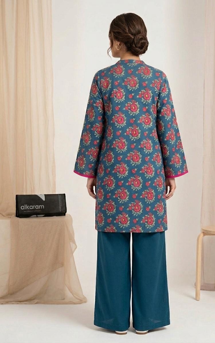Teal Blue - Alkaram 1pc Unstitched Lawn Shirt