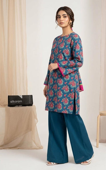 Teal Blue - Alkaram 1pc Unstitched Lawn Shirt