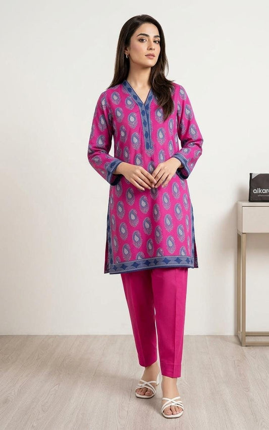 Pink - Alkaram 1pc Unstitched Lawn Shirt