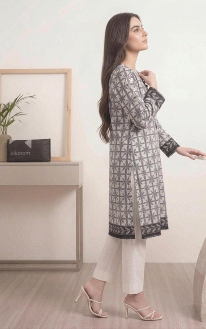 White - Alkaram 1pc Unstitched Lawn Shirt