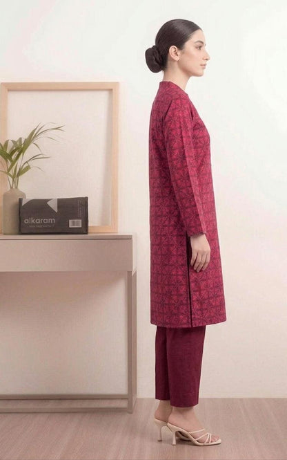 Red - Alkaram 1pc Unstitched Lawn Shirt